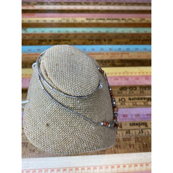 Vintage Double Strand Silver Tone Rose Flower 20” Beaded Necklace Goldstone - Picture 6 of 8